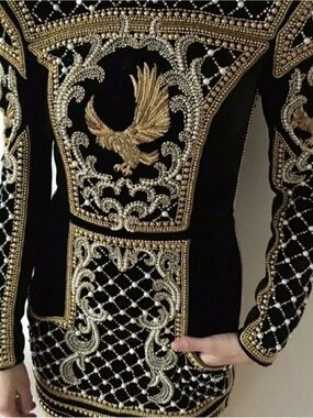 Balmain x H&M Eagle Embroidered Beaded Dress US 4 RARE NEW YEARS PARTY